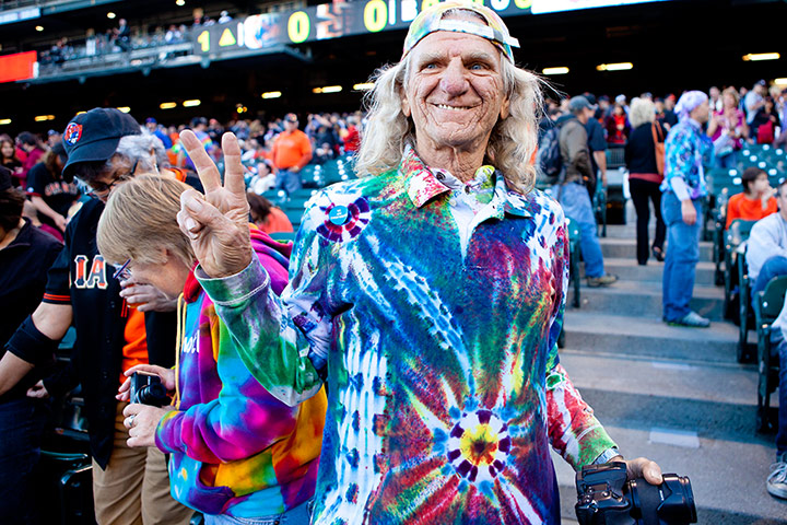 A Grateful Dead fan enjoys the music before a baseball game
